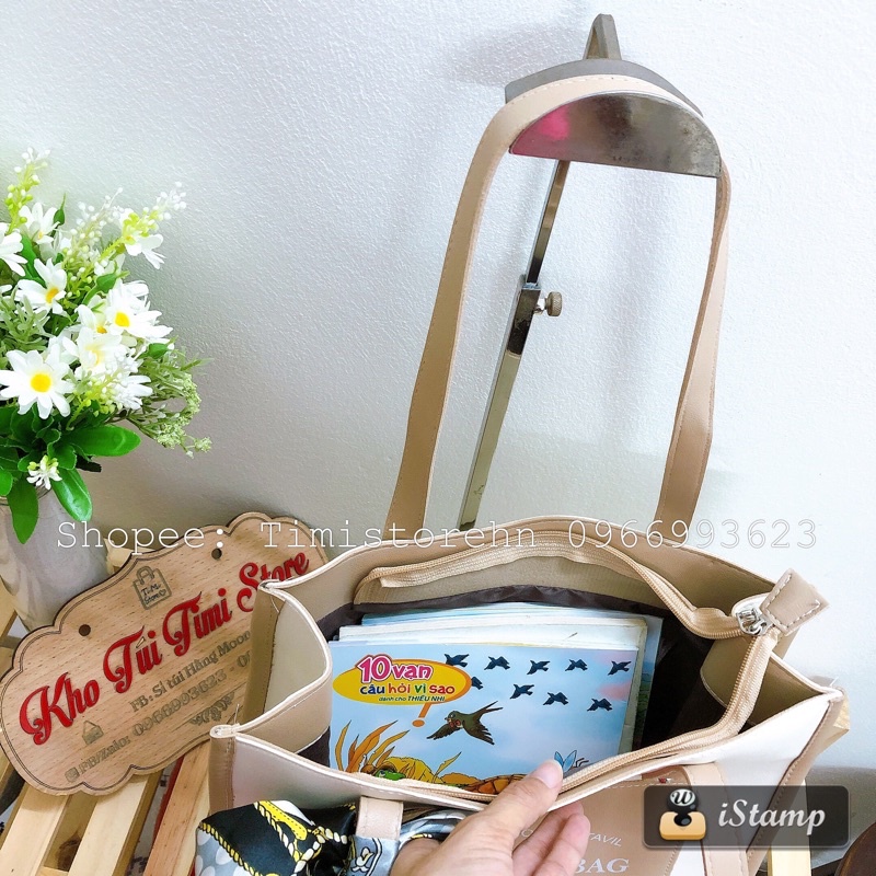 Túi xách công sở nữ to, Túi tote bag da Fashion kèm khăn vừa A4, iPad, tài liệu da dày đi học, đi làm TIMISTOREHN T101
