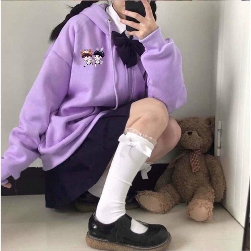 Áo khoác nữ, áo hoodie form rộng chất nỉ dày có mũ khoá kéo chất mềm đẹp | BigBuy360 - bigbuy360.vn