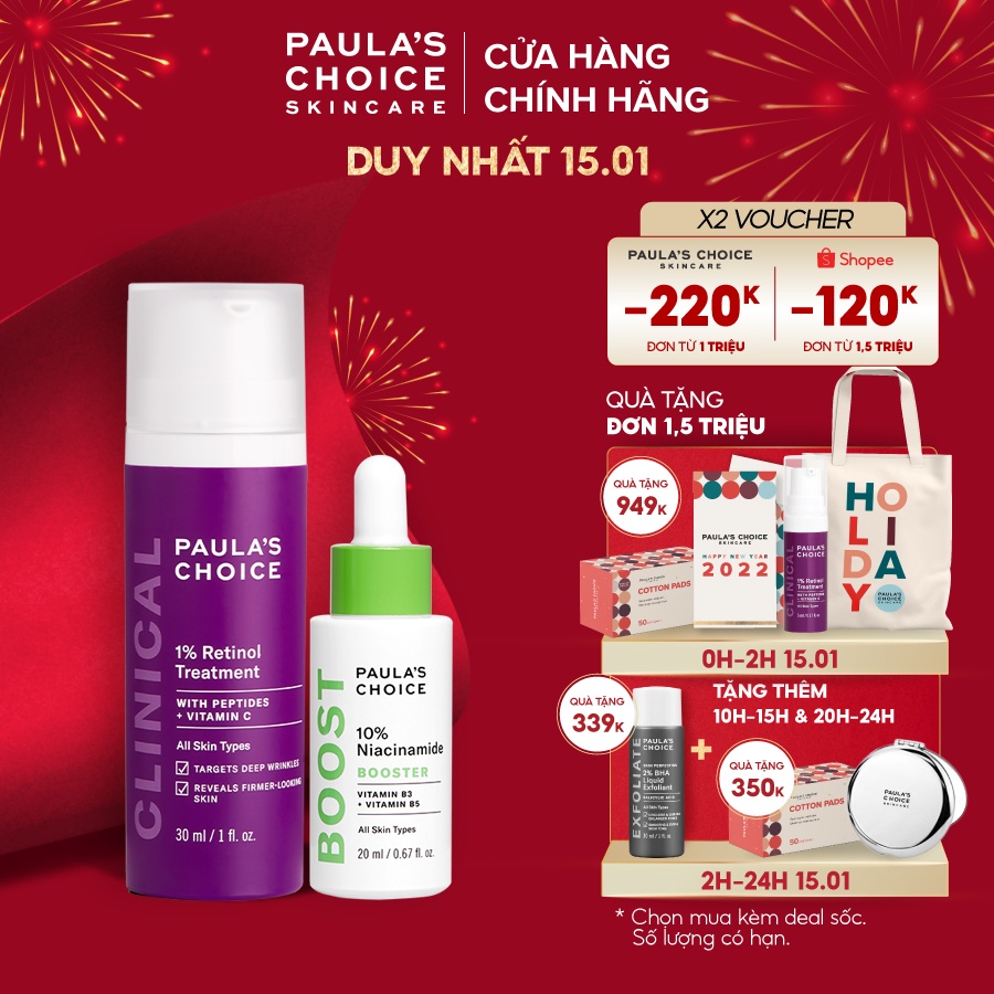 Bộ đôi ngăn ngừa lão hóa mạnh mẽ Paula's Choice 1% Retinol Treatment và Niacinamide 10% Booster  8010-7980