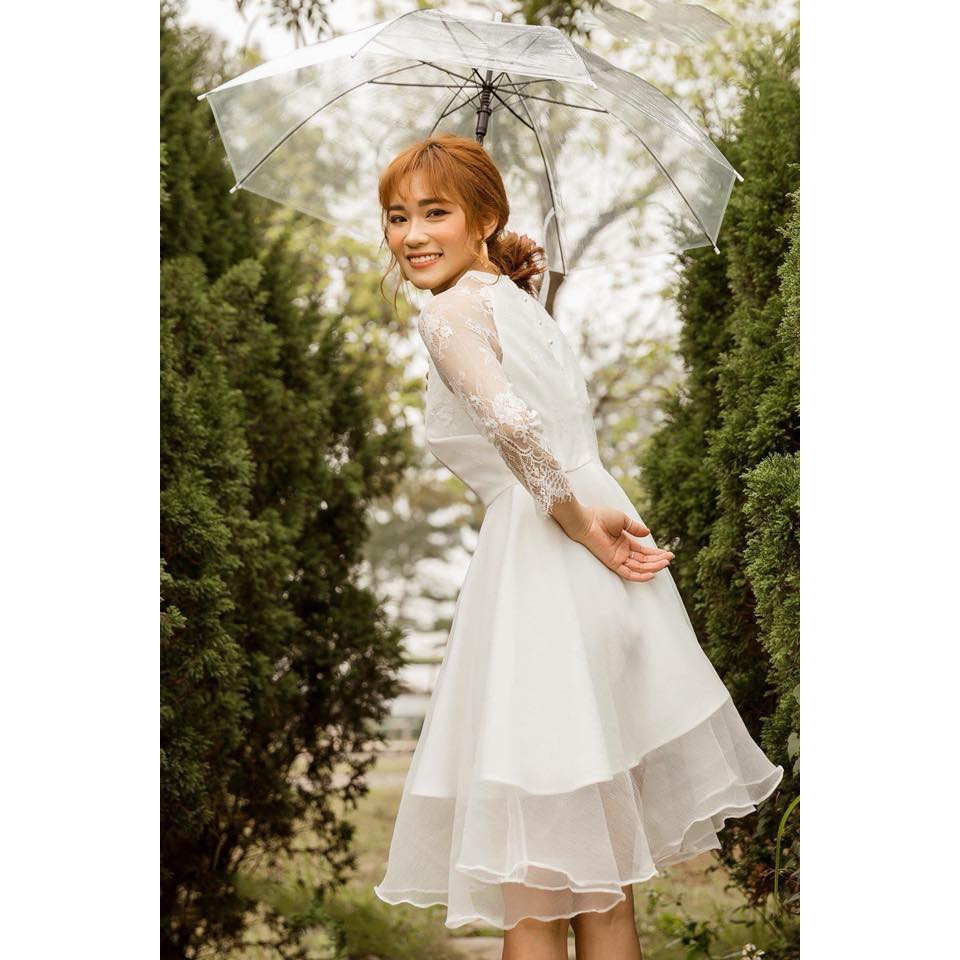 [Chất Xịn] Váy Trắng Dự Tiệc, Đầm Công Chúa Dáng Xòe, Chất Ren Mềm Phối Voan Xốp Nhẹ | BigBuy360 - bigbuy360.vn