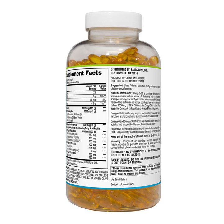 Viên uống hỗ trợ tim mạch bổ mắt members mark omega 3-6-9 325 viên Kirkland Signature