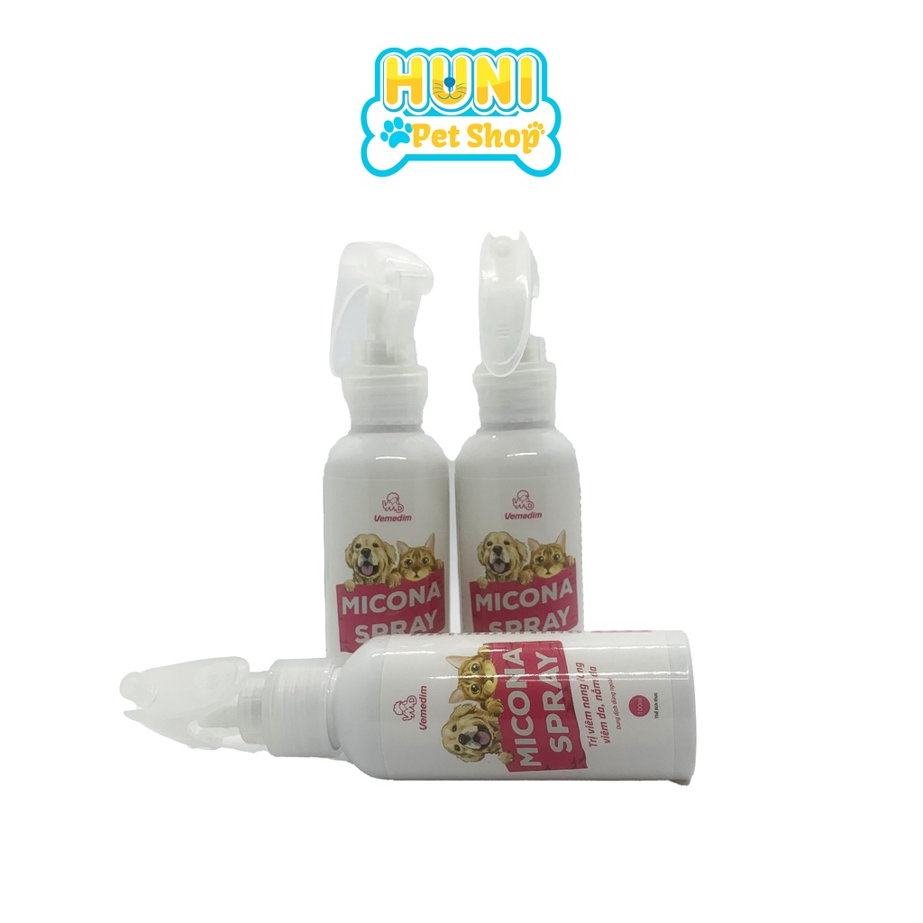 Chai xịt Micona hết viêm nang lông, viêm da, nấm da, xà mâu cho chó mèo - xịt nấm da toàn thân thú cưng Micona Spray