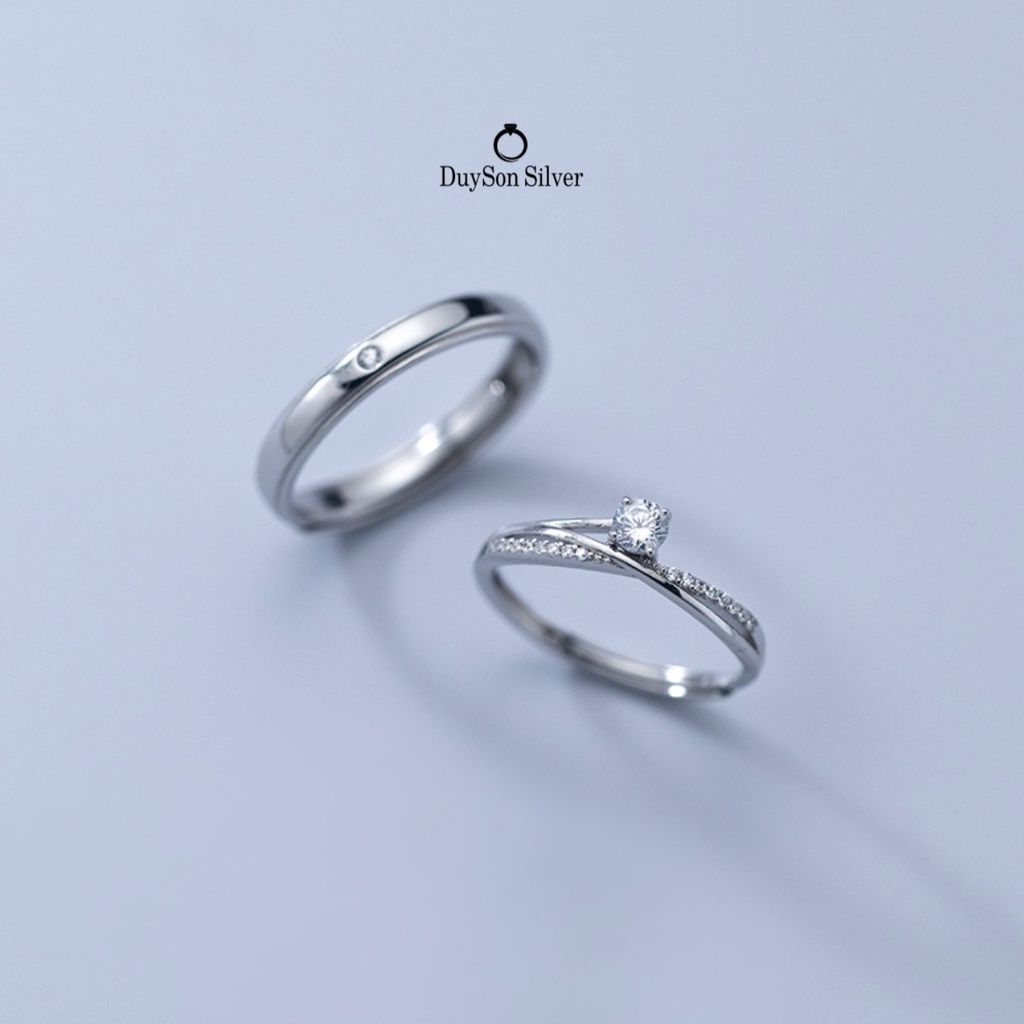 Nhẫn đôi bạc nam nữ Duyson Silver, nhẫn cặp bạc Ý S925 đính đá chỉnh được cỡ