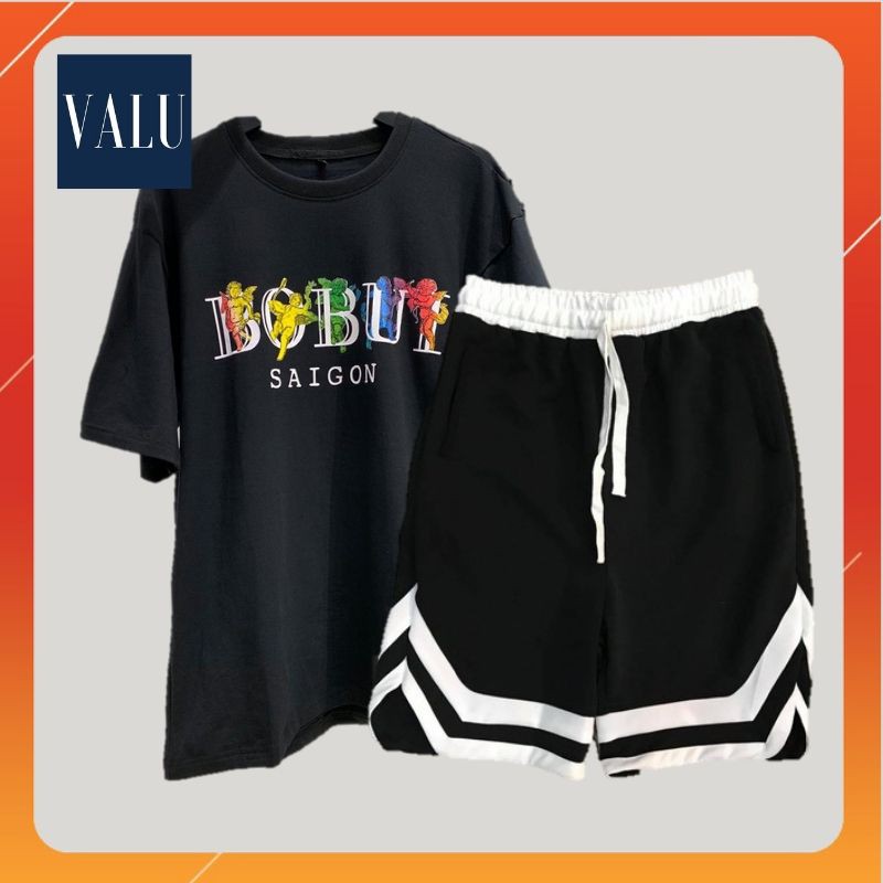 COMBO (Quần short 2v + Áo thun bobui sài gòn tay lỡ form rộng unisex) - Quấn short nam nữ tập gym thể thao | Valu Store