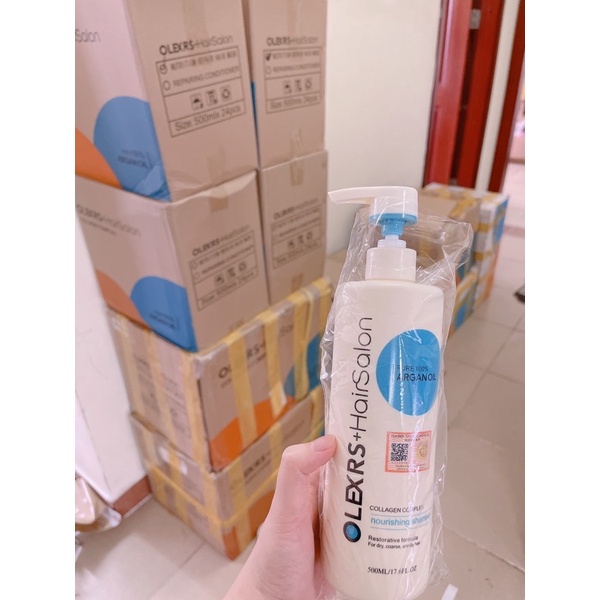 Cặp gội xả &amp; Ủ tóc Olexrs+ Hairsalon Argan Oil Collagen Complex Repair