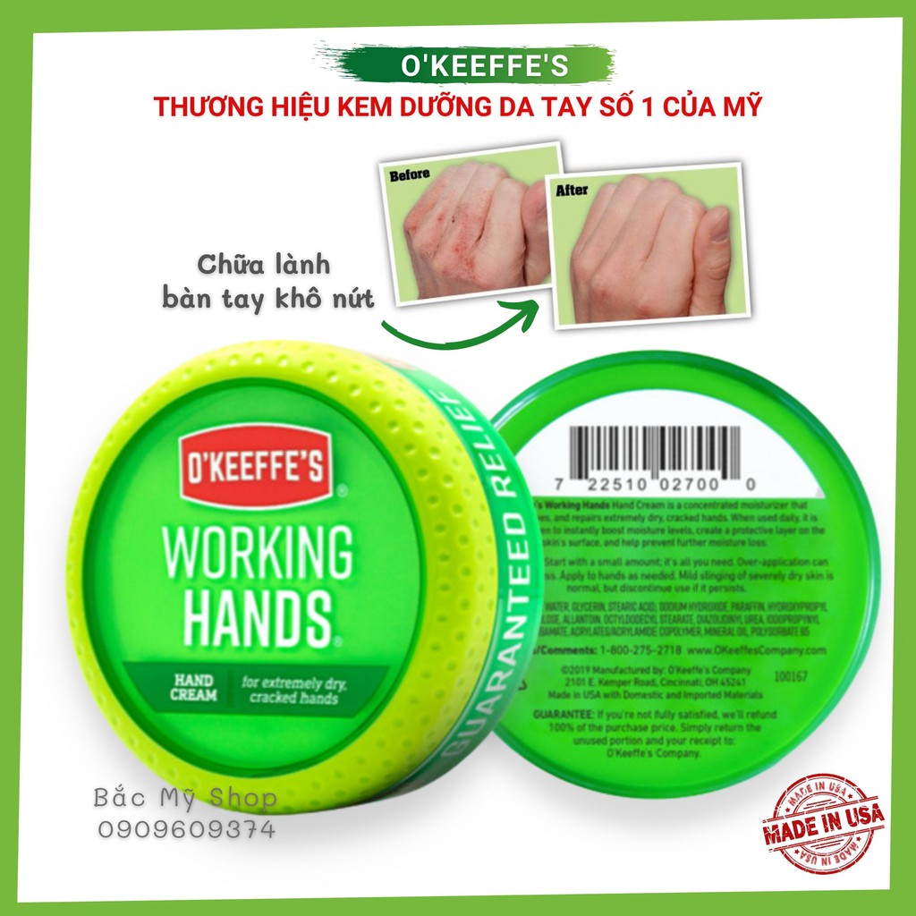 Hàng Mỹ - Mẫu Mới - Kem dưỡng da tay làm lành da khô nứt nẻ O'Keeffe's Working Hands 76g