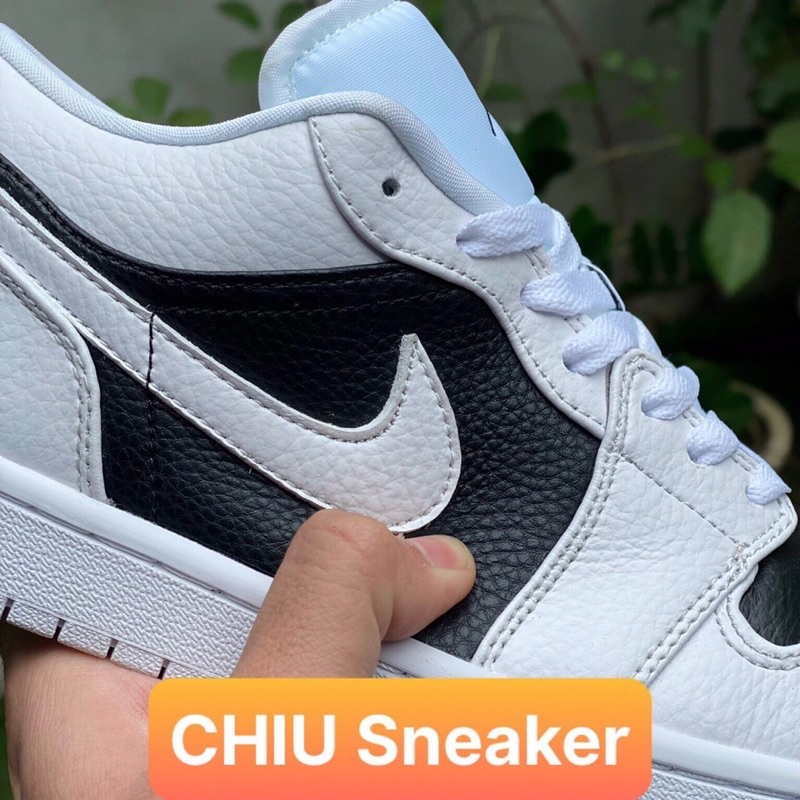 Giày thể thao sneaker Jordan 1 low Panda trắng đen giày cổ thấp da bò có văn nhăn