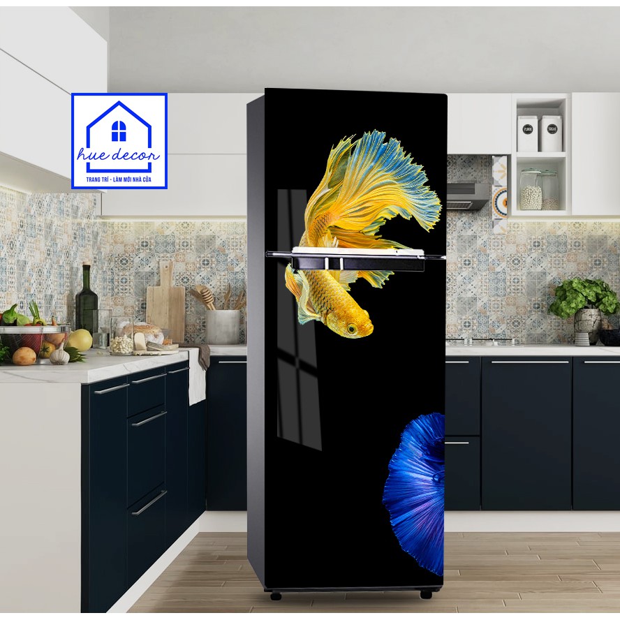 Tranh dán tủ lạnh máy giặ phong thủy cá cảnh Betta  Hue Decor chất liệu cao cấp siêu bền, chống nước