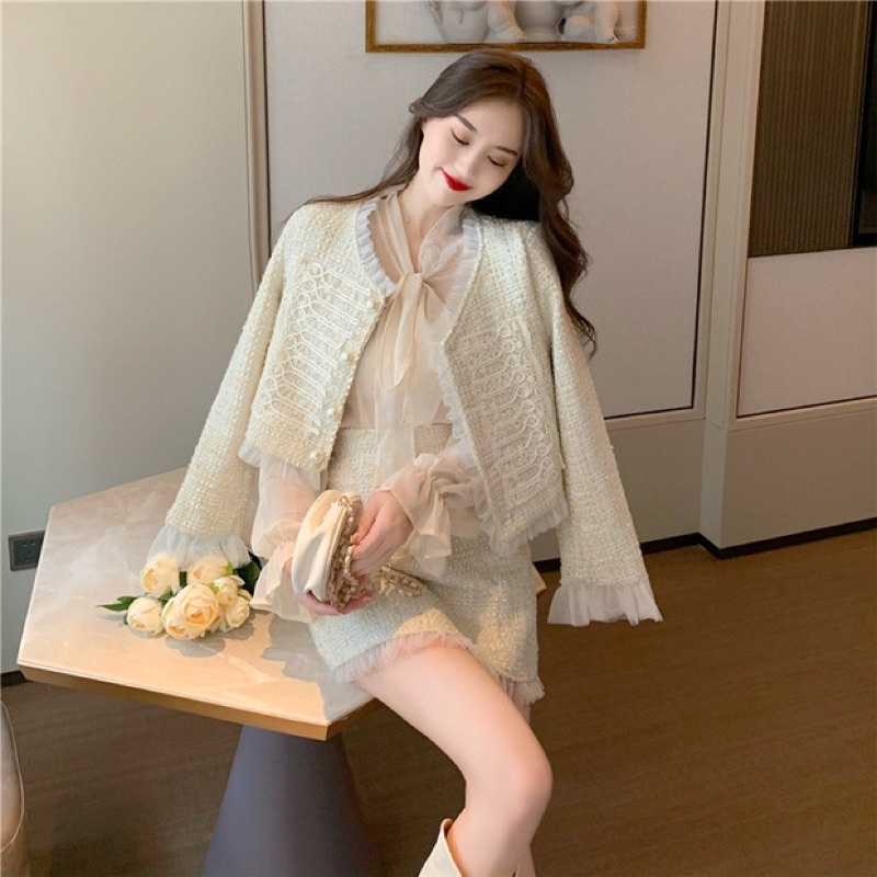 Set dạ tweed viền bèo⚡️ANDUSTORE⚡️ tiểu thư, sang chảnh.