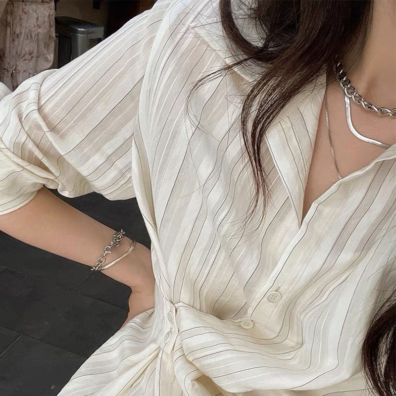 Đầm Sơ Mi Dáng Dài Kẻ Sọc Thời Trang Cao Cấp Cho Nữ