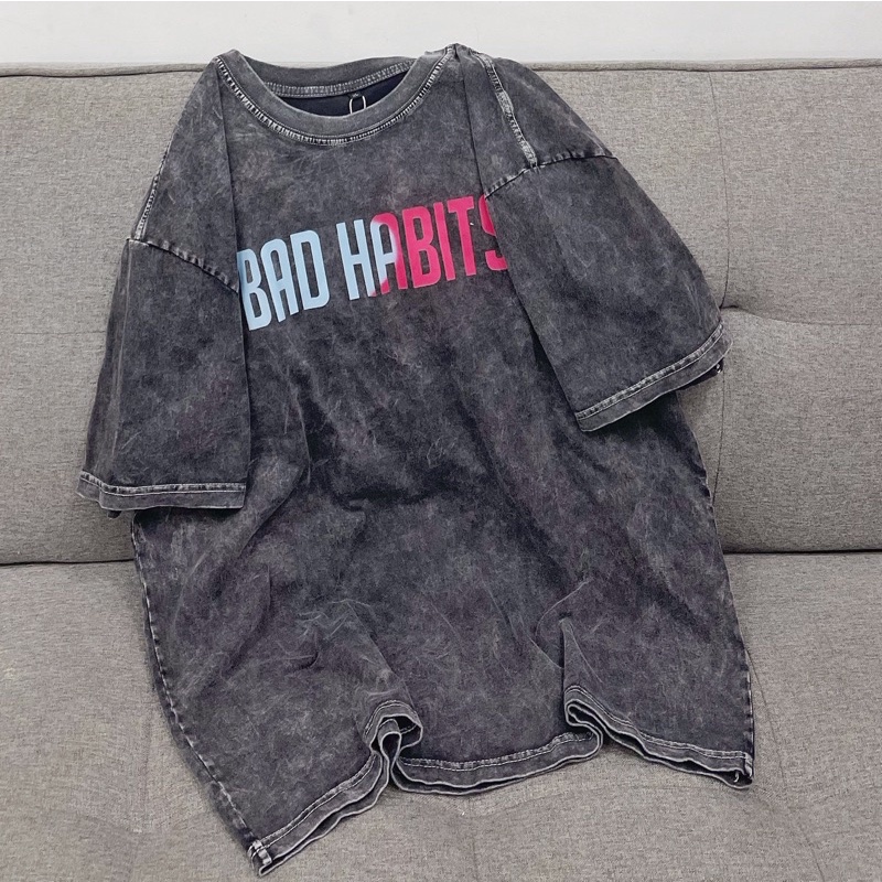 Áo Thun Tay Lỡ BAD HABITS Loang BIGOMALL - Áo Phông Nam Nữ Unisex Freesize Form Rộng 65kg Chất Cotton Hottrend