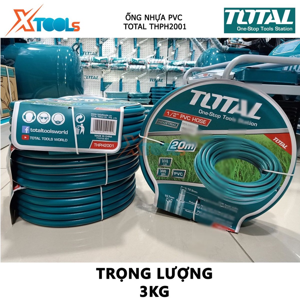 Ống nước vòi xịt PVC TOTAL THPH2001 dây dẫn nước Kích thước 20M x 1/2&quot;, mức Bùng nổ 300psi, lực kéo thử nghiệm 880N chốn