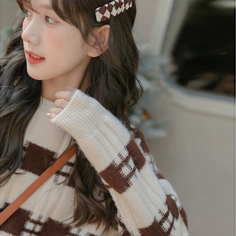 Áo sweater ZHELIHANGFEI len tay dài cổ tròn phong cách thời trang dành cho nữ