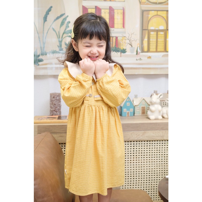 Váy thu dài tay cổ sen trắng, kẻ caro trắng cho bé 1-5 tuổi (Mã PL0023)