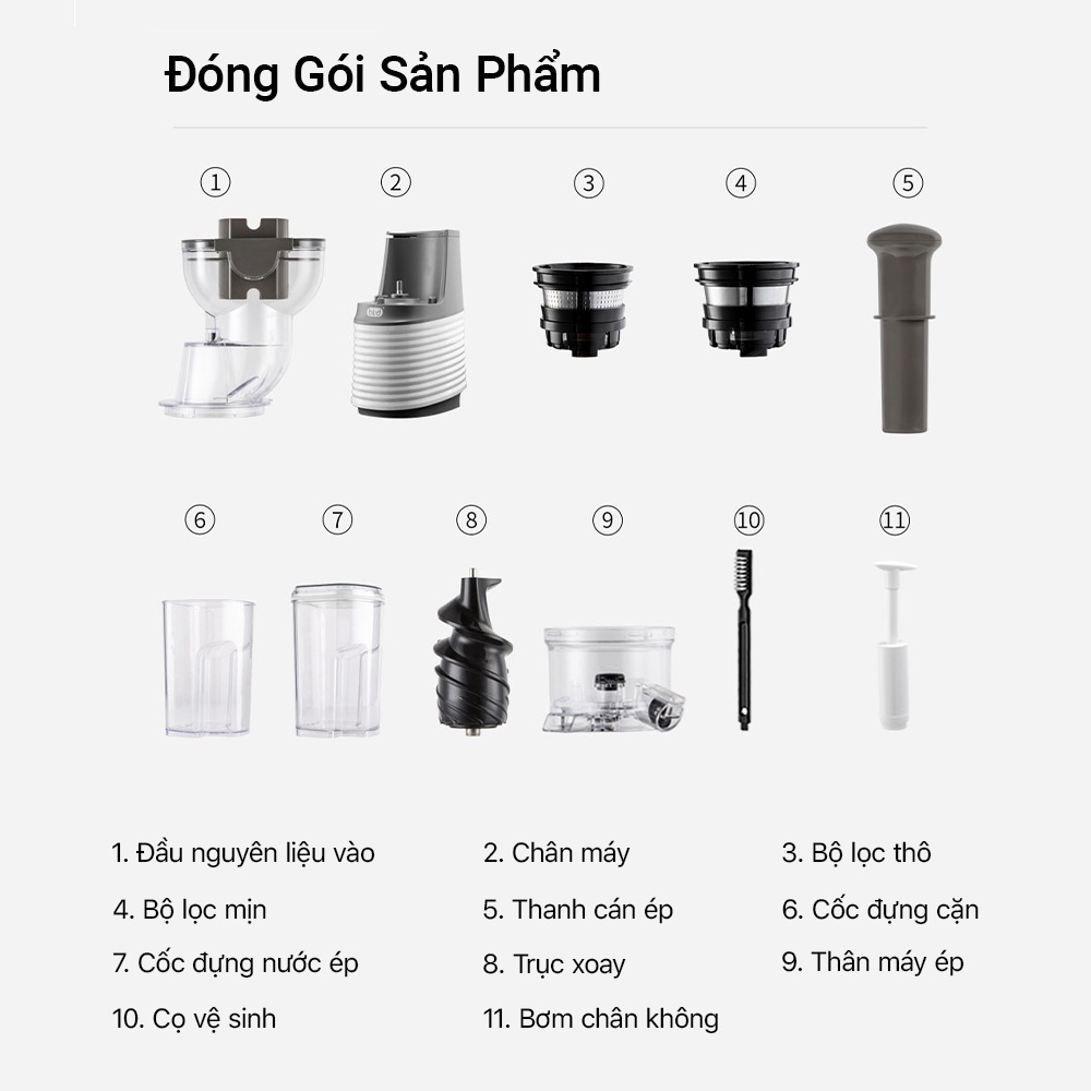 Máy ép chậm trái cây hoa quả rau củ  BUD 250W đa năng sử dụng gia đình