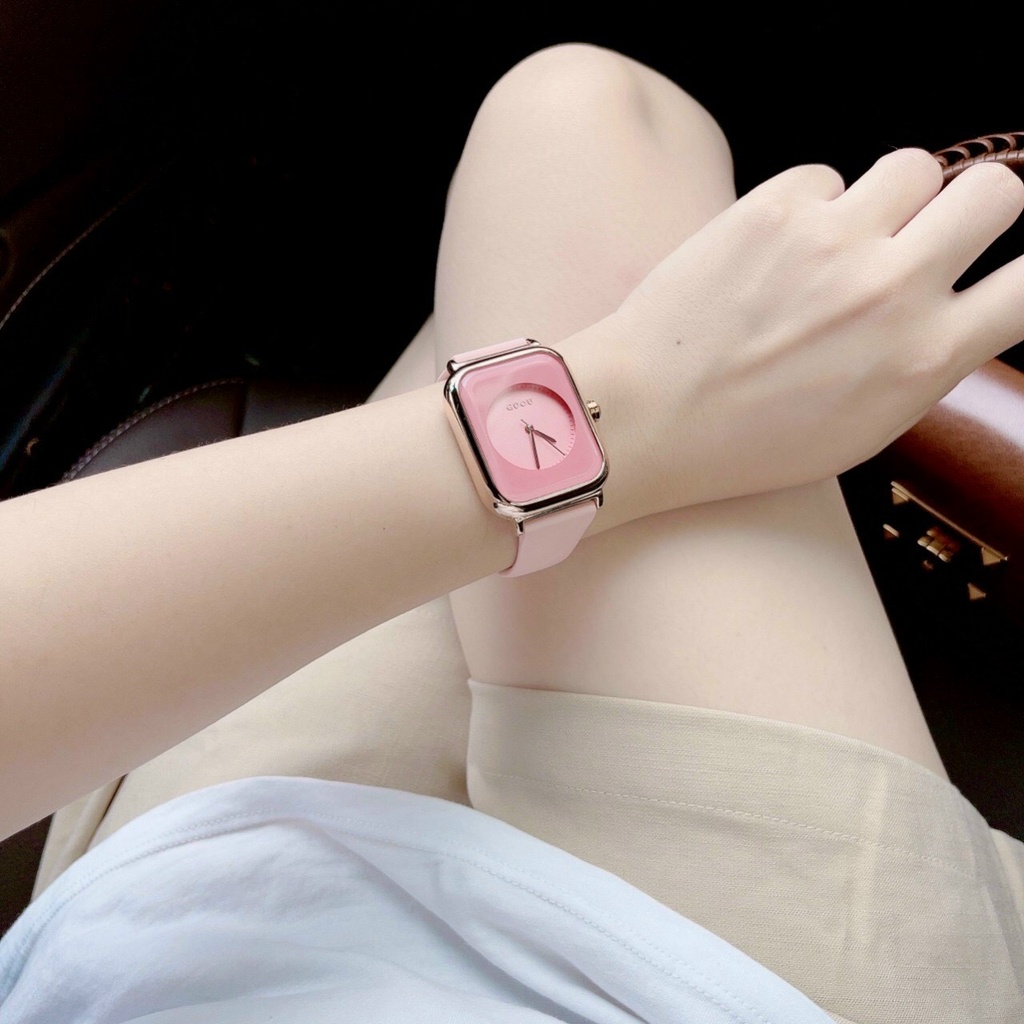Đồng hồ nữ mặt vuông apple watch chính hãng GUOU dây cao su silicon chống nước viền vàng