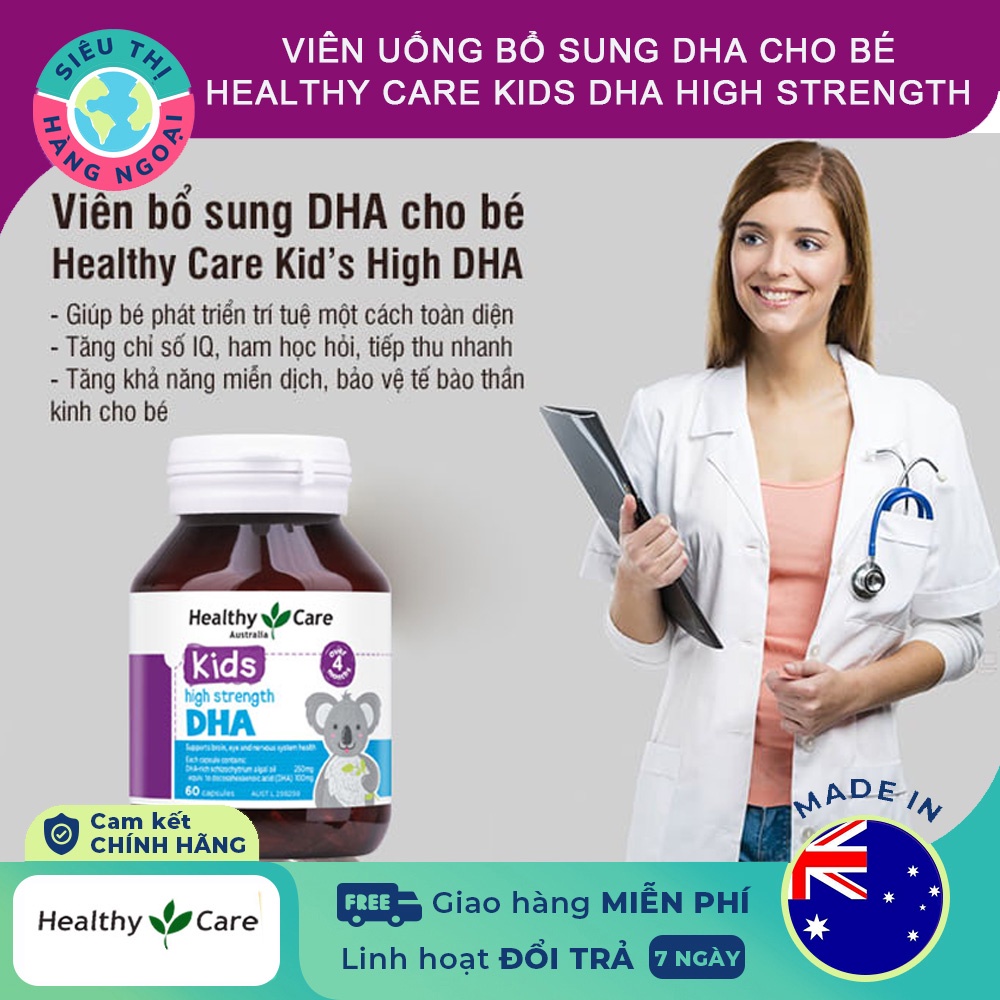 Viên uống bổ sung DHA cho bé Healthy Care Kids DHA High Strength Hộp 60 viên