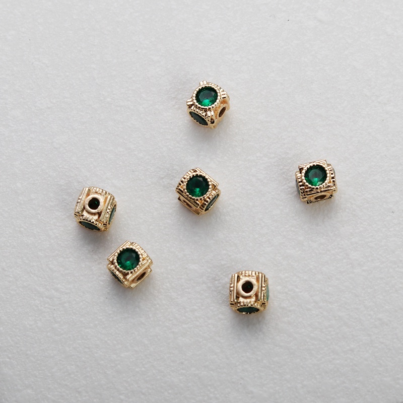 Hạt Xỏ Lỗ Hình Vuông Ba Chiều Bằng Đá Zircon 14k Nhiều Màu Sắc 6mm Làm Trang Sức diy