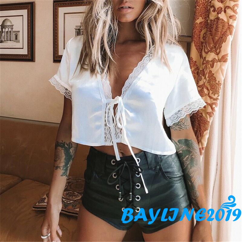 o Croptop Lụa Phối Ren Quyến Rũ Dành Cho Nữ