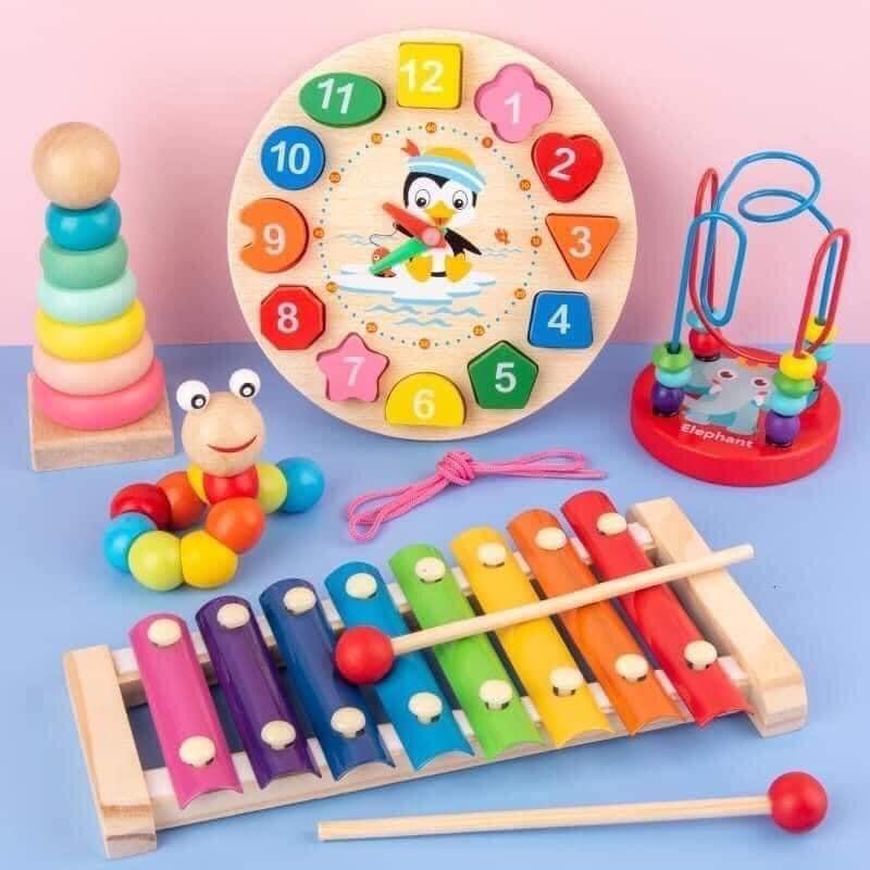 Đồ chơi gỗ Montessori, đồ chơi xếp hình bằng gỗ cho bé nhận biết Hình Khối và Mầu Sắc: 2 món, 3 món, 5 món - vô cùn