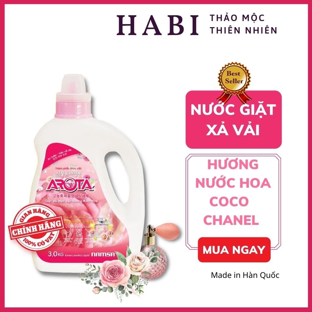 Nước giặt xả đậm đặc hương nước hoa Chanel Arota Hàn Quốc, nước giặt gốc thực vật được ưa chuộng nhất chai 3kg