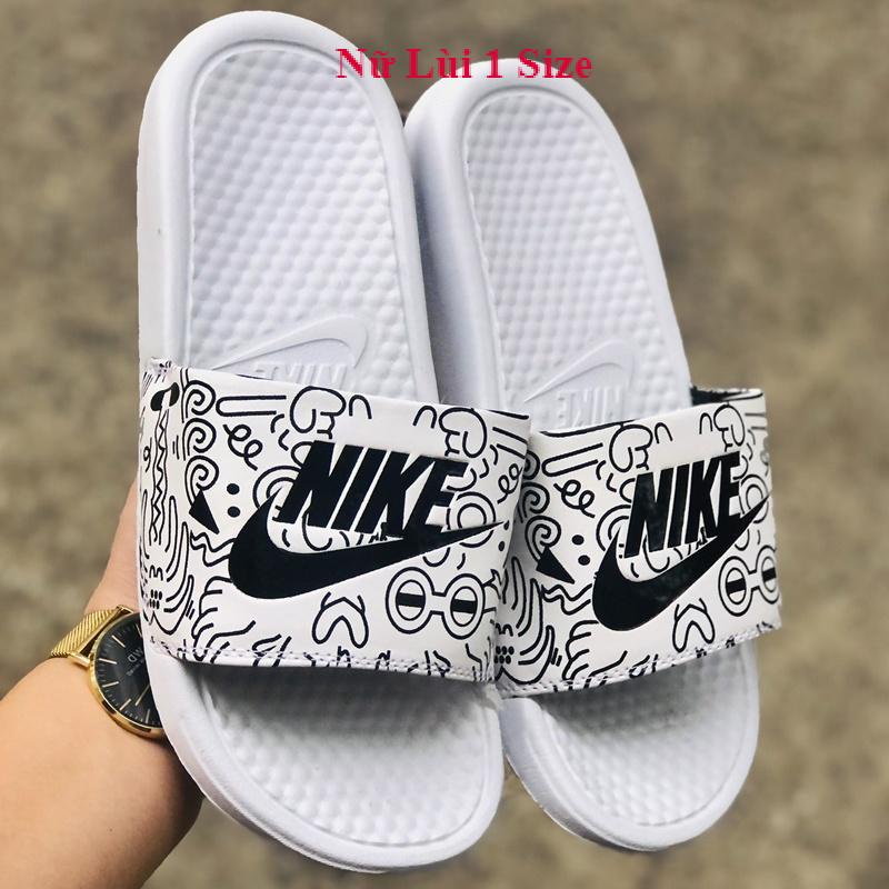 Dép unisex 𝐍𝐈𝐊𝐄 ❤️FREESHIP + Hộp❤️ dép quai ngang thể thao nam nữ mk in 𝐍𝐈𝐊𝐄-𝐁𝐚𝐧𝐚𝐬𝐬𝐢 Hoạt hình full trắng