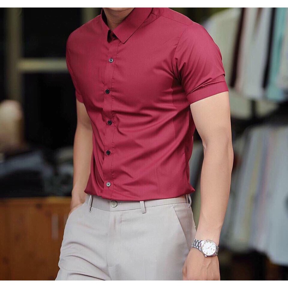Áo sơ mi nam Ngắn Tay kiểu dáng Hàn Quốc , vải lụa thái mềm mịn , chống nhăn nam tính | BigBuy360 - bigbuy360.vn