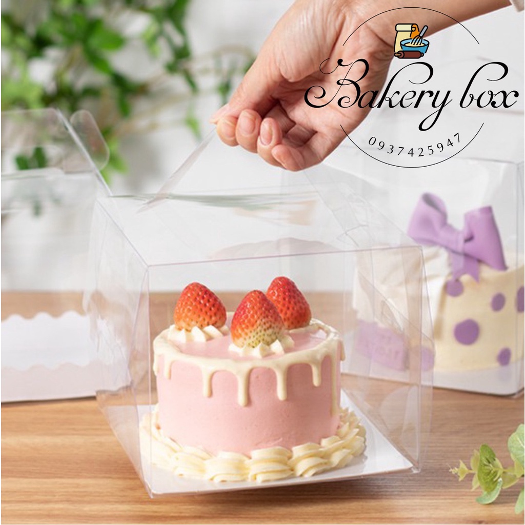 10 Hộp Mica Trong Đựng Bánh Kem Có Quai Xách 13*13*13cm