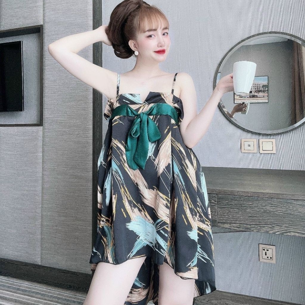Váy ngủ sexy Miky, Đầm ngủ sexy lụa Satin Chất Siêu Mát Dáng Siêu Xinh&lt;62KG