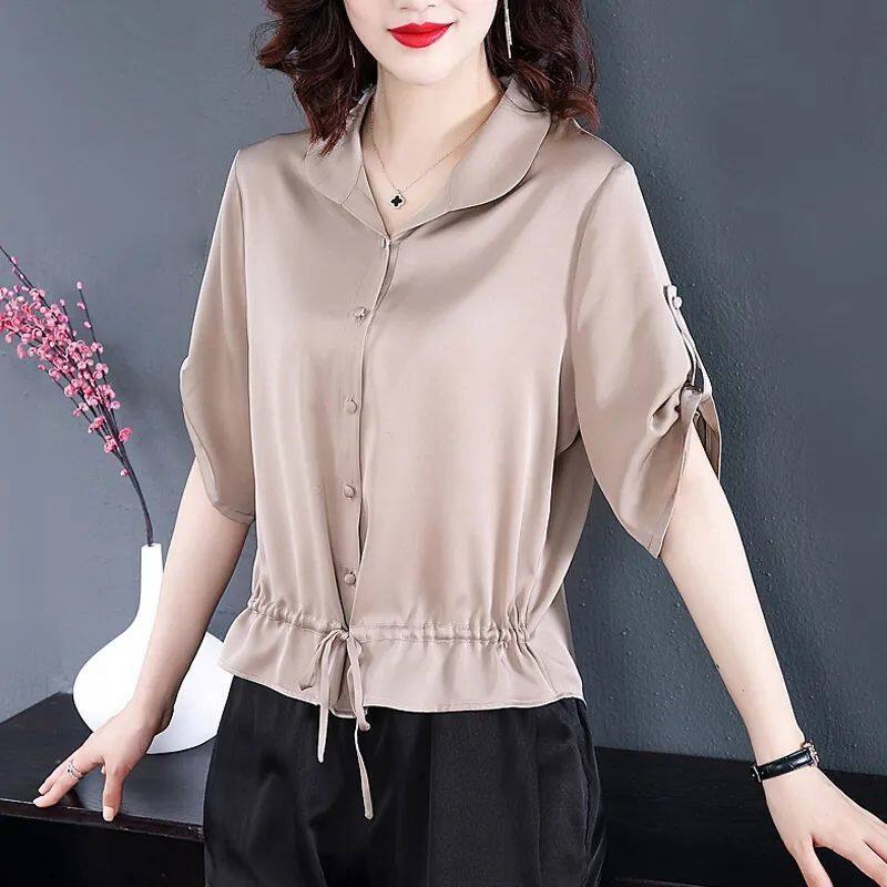 Áo Sơ Mi Chiffon Tay Ngắn Dáng Rộng Phong Cách Hàn Quốc Thời Trang Mùa Hè Cho Nữ Mới