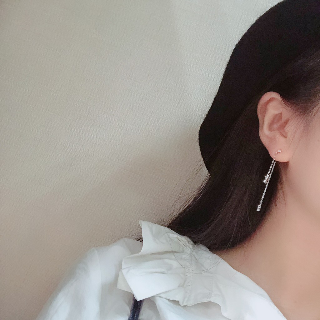 Khuyên tai bạc 925 hoa 5 cánh thả xích duyên dáng thanh lịch tiểu thư Dế Bạc - K5675