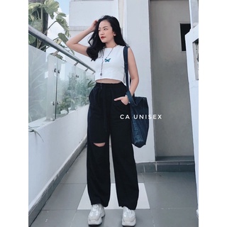 🎉🎉quần nỉ thun ống rộng rách gối iru jem closet nam nữ unisex - beu studio