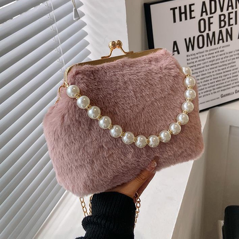 Túi Đeo Vai Bằng Nhung Lông Phối Dây Xích Phong Cách Pháp Thời Trang Dành Cho Nữ