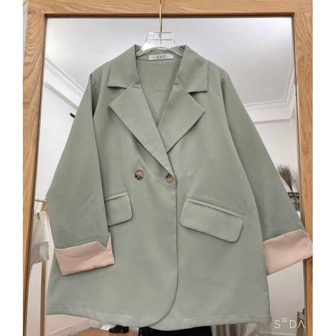 Áo Blazer Ms.1283 Áo Blazer Vest Tay Lật, Hai Cúc, Dáng Suông, Phối Túi Chéo, Chất Tuyết Mưa 1 Lớp