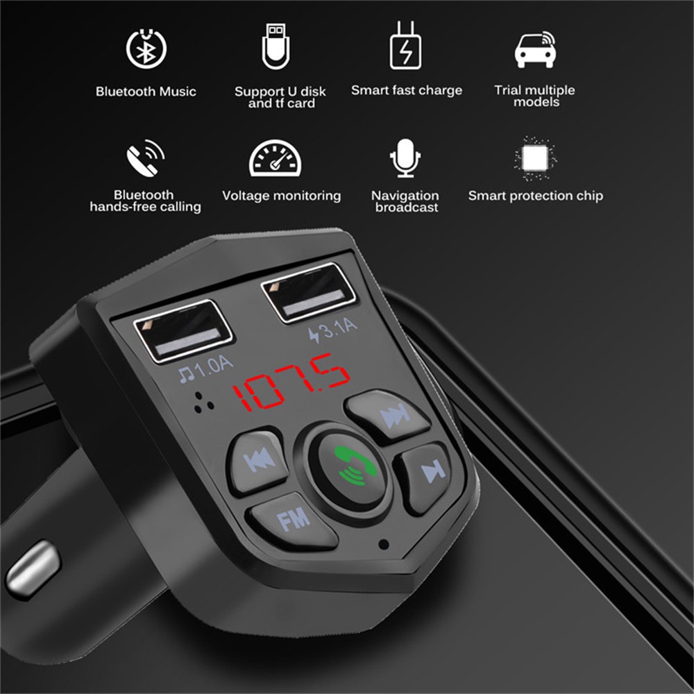 Thiết bị thu phát Bluetooth phát nhạc và đài FM với 2 cổng sạc USB dành cho xe ô tô loa bluetooth