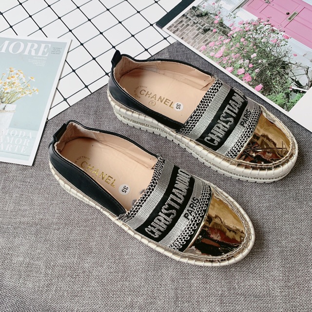 FREE SHIP ĐƠN 50k I GIÀY SLIP ON ĐẾ CAO 3p VIỀN ĐÁ THÊU CHỮ CH.DO MŨI BỌC SANG CHẢNH