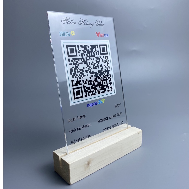 Bảng thông tin tài khoản ngân hàng Thegioipuzzle Tên shop, mã QR thanh toán đế gỗ thiết kế theo yêu cầu