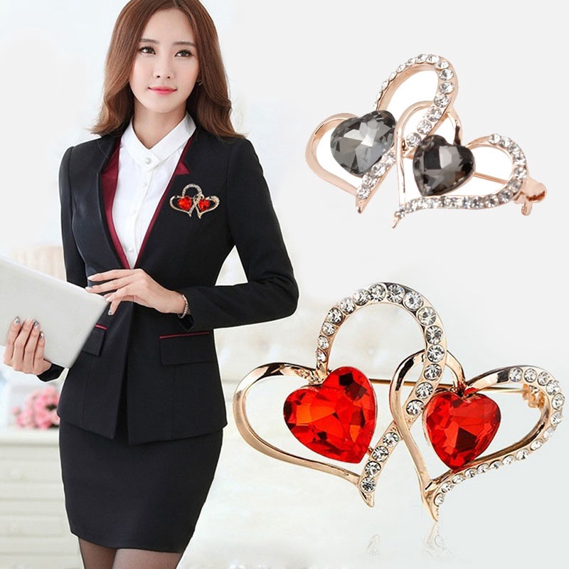 Ghim Cài Áo Hình Trái Tim Đính Đá Nhân Tạo Thời Trang Cho Nữ