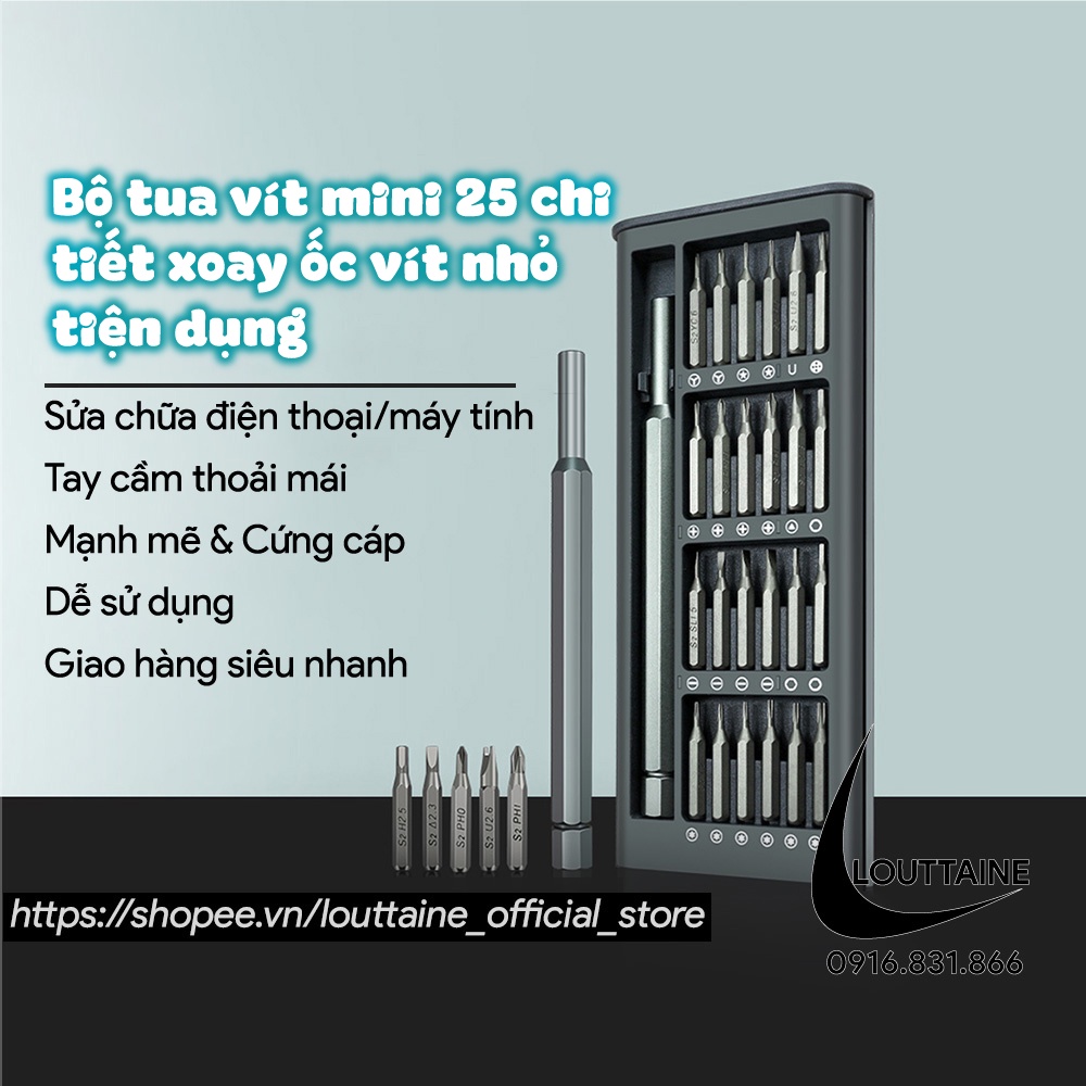 Bộ tua vit mini 25 chi tiết từ tính [Hàng loại 1] có hộp nhựa sửa chữa điện thoại máy tính các thiết bị điện tử cỡ nhỏ