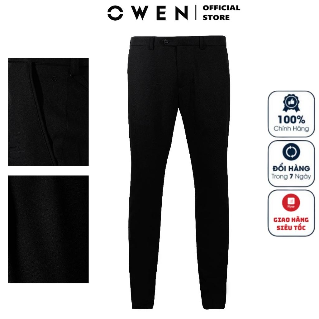 Quần Âu Nam Quần Tây Công Sở Cao Cấp OWEN QST220507R2 dáng slim fit ống ôm cạp chun Màu Đen Trơn vải nano nhẹ mát