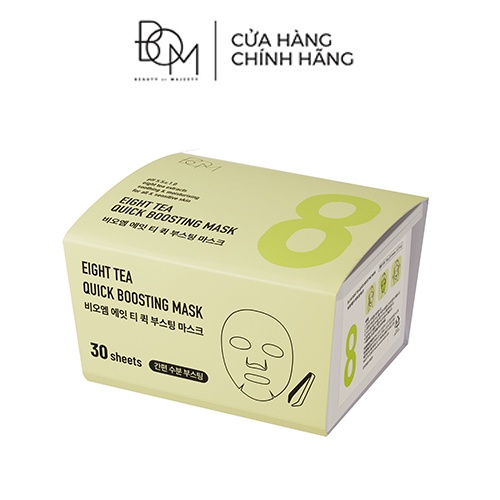 Mặt nạ phục hồi B.O.M chiết xuất từ 8 loại trà thiên nhiên B.O.M Eight tea Quick Boosting Mask (Hộp 30 miếng)