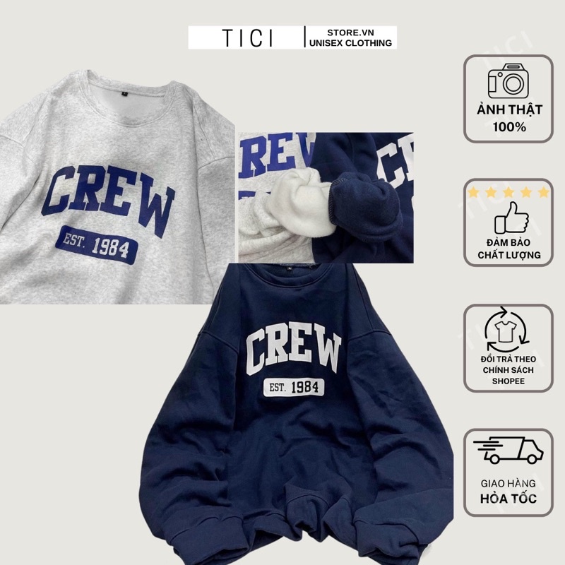 Áo Sweater CREW màu Xám/ Xanh (có video tại Shop) chất nỉ bông cực đẹp form rộng Ulzzang Unisex