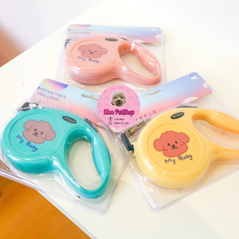 Dây dắt tự động 5M hoạ tiết cún dễ thương