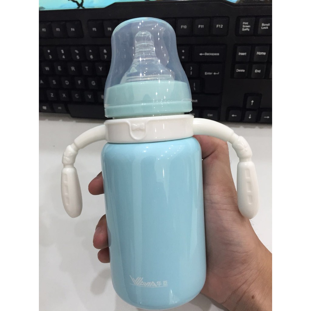 Bình sữa giữ nhiệt trẻ em - Chống sặc, cổ rộng, có tay cầm cho bé - Giữ nhiệt tốt tới 8 giờ [Dung tích 320ML]