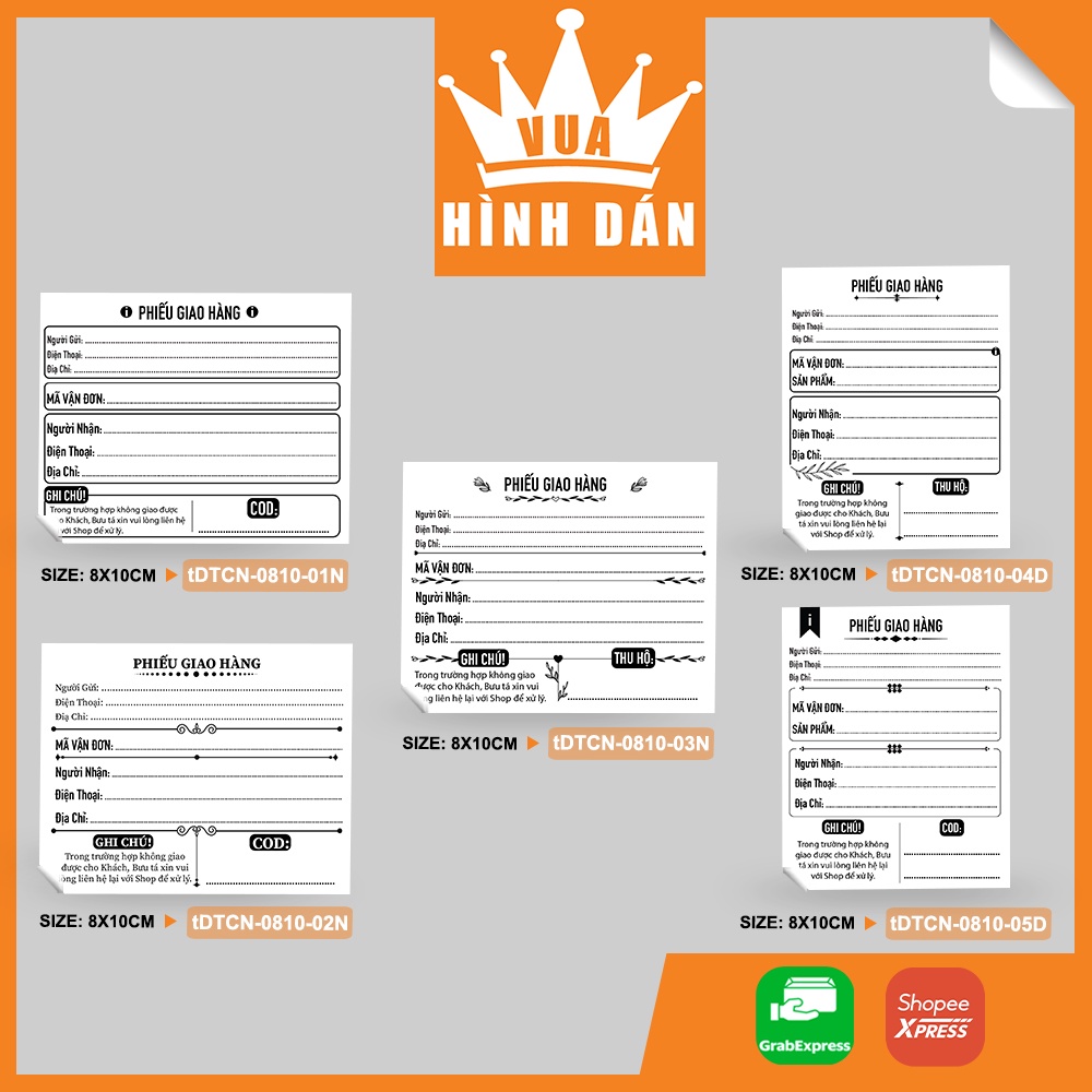 Set 50/100 phiếu ship hàng, phiếu giao hàng ghi thông tin đơn hàng 8x10cm- tem sticker dán kiện hàng dành cho shop 1.011