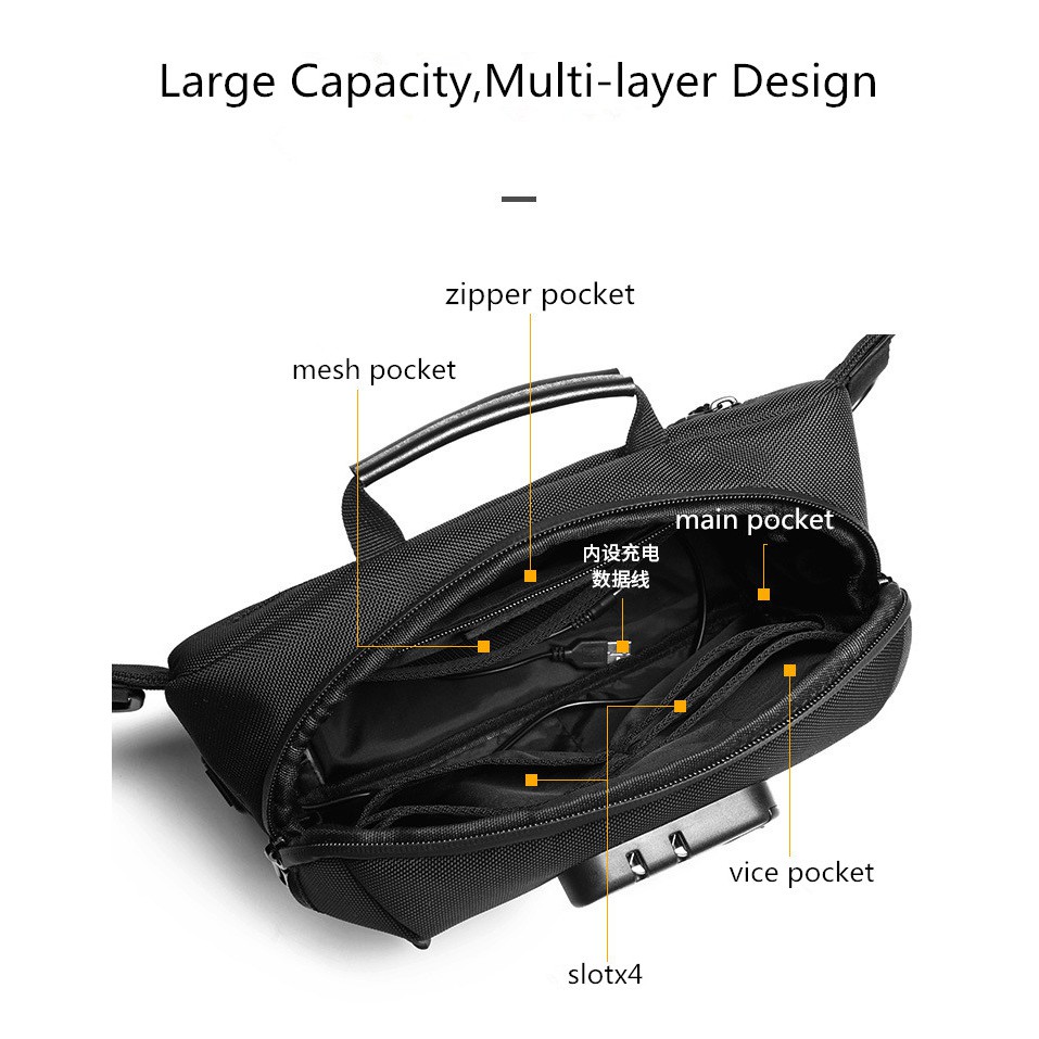 YILIONGDAQI Túi Đeo Chéo Chống Trộm Có Cổng Sạc USB Cho Nam