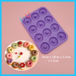 HCM - [Hàng dày 150g] Khuôn silicon Donut 12 ô 5cm nướng bánh Donut, đổ rau câu pudding cho bé