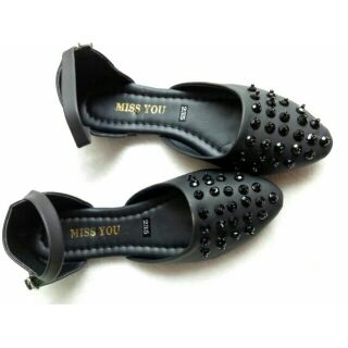 Giày búp bê mũi nhọn hở eo đính đá sz 35-39 ảnh chụp thật
