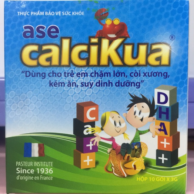 ase calciKua - Dùng cho trẻ chậm lớn, còi xương, kém ăn, suy dinh dưỡng - 10 gói x 3 gram