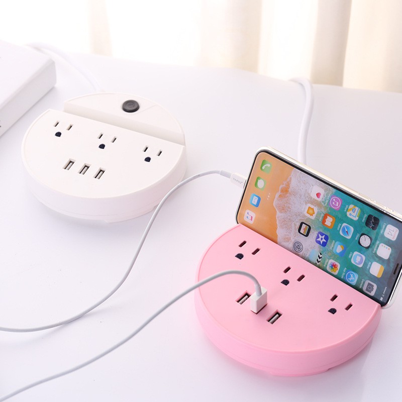 Ổ điện tròn dính tường đa chức năng thông minh có chân sạc usb và kệ để điện thoại